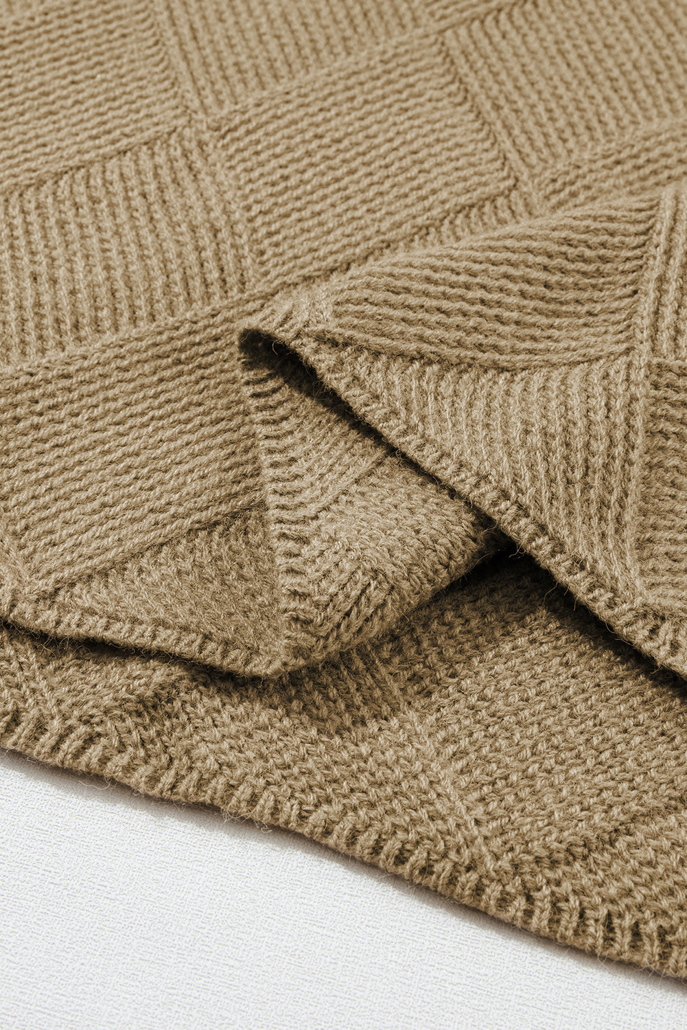 Camel Checkered Textured Batwing Sleeve Sweater Sweaters & Cardigans JT's Designer Fashion