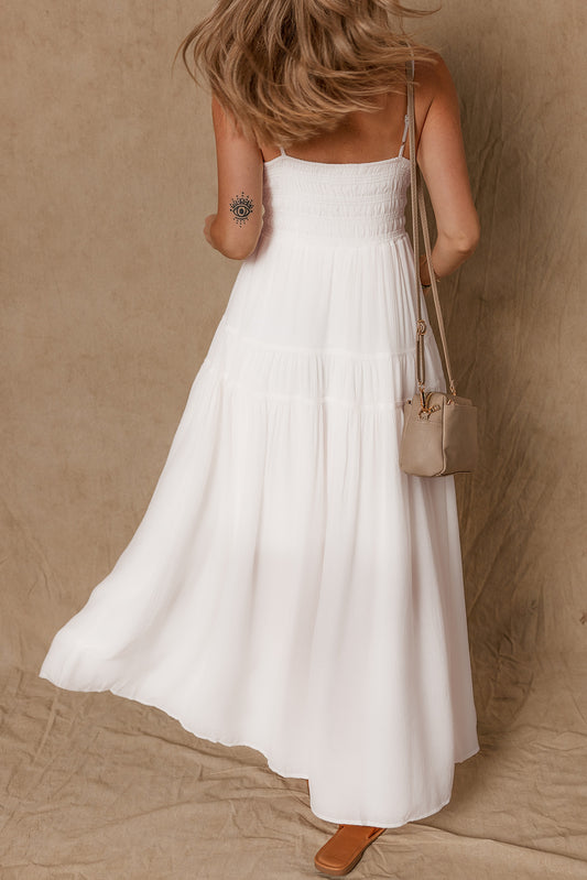 White Spaghetti Straps High Waist Elegant Long Dress Maxi Dresses JT's Designer Fashion