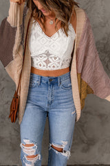 Brown Color Block Loose Open Front Knitted Cardigan Sweaters & Cardigans JT's Designer Fashion