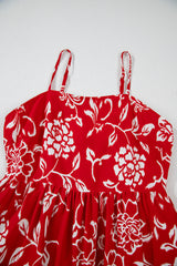Red Floral Printed Spaghetti Strap Empire Waist Maxi Dress Floral Dresses JT's Designer Fashion