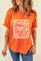 Orange Grateful Thankful Blessed Printed Thanksgiving T Shirt Graphic Tees JT's Designer Fashion