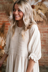 White Textured Ruffled Puff Sleeve Loose Dress Mini Dresses JT's Designer Fashion