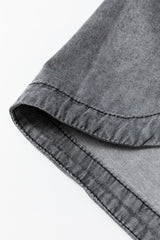 Medium Grey Mineral Wash Patched Pocket Split Denim Jacket Denim Jackets JT's Designer Fashion
