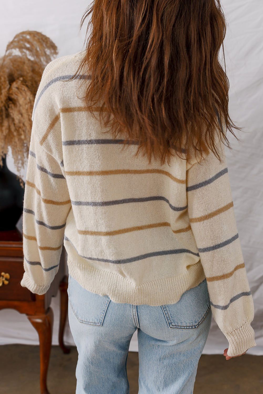 Multicolour Striped Ribbed Edge Drop Shoulder Sweater Sweaters JT's Designer Fashion