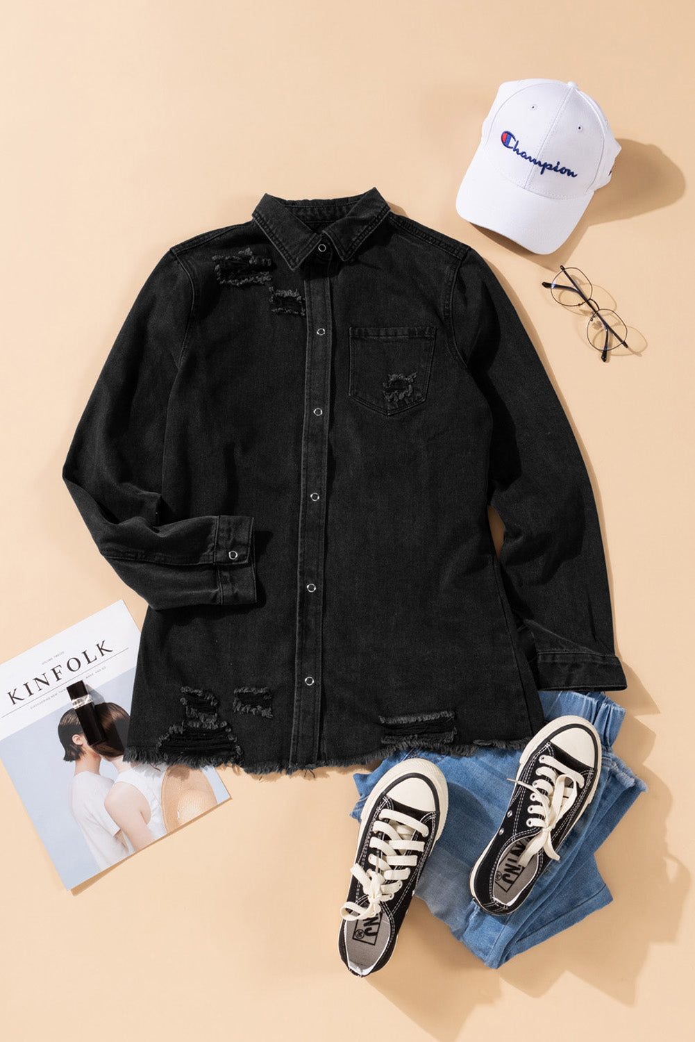 Black Ripped Denim Jacket Denim Jackets JT's Designer Fashion