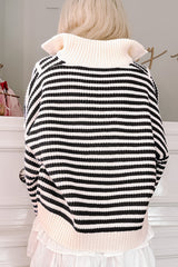 Black Stripe Zip up Collar Drop Shoulder Sweater Sweaters JT's Designer Fashion