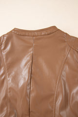 Chestnut Solid Faux Leather Zipper Slim Fit Bomber Jacket Jackets JT's Designer Fashion