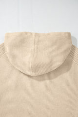 Beige Solid Color Drawstring Hooded Drop Shoulder Pullover Sweater Sweaters JT's Designer Fashion