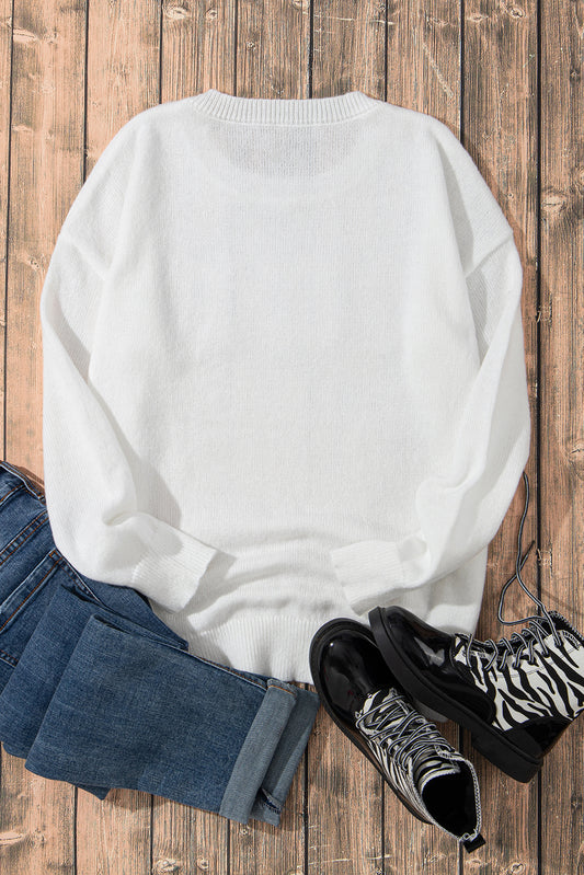 White XOXO Glitter Print Round Neck Casual Sweater Sweaters JT's Designer Fashion