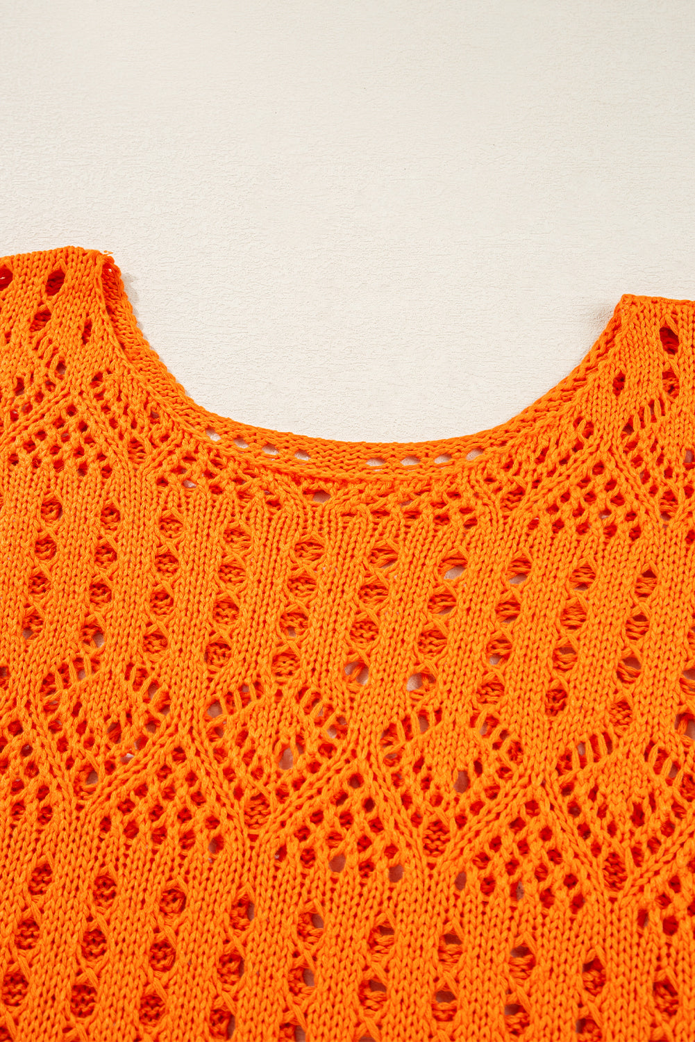 Carrot Solid Color Open Crochet Scallop Edge Sweater Sweaters JT's Designer Fashion
