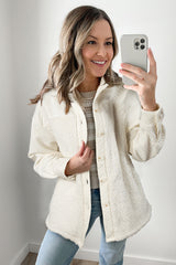 White Solid Color Quilted Sherpa Patchwork Button Up Shacket Jackets JT's Designer Fashion