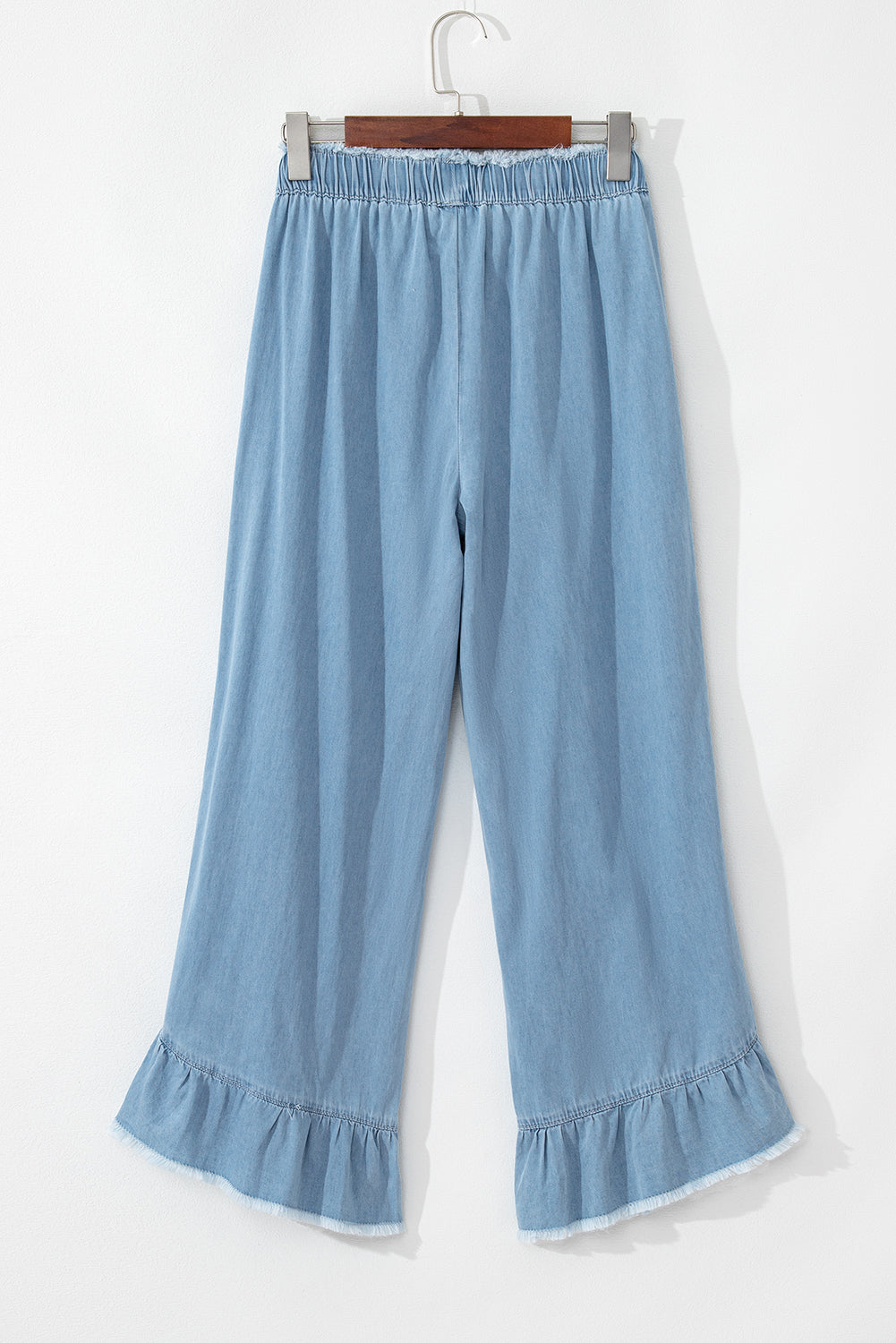 Myosotis Light Wash Raw Hem Ruffled Wide Leg Jeans Jeans JT's Designer Fashion