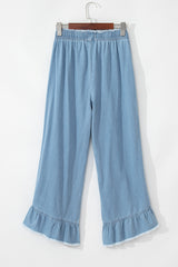 Myosotis Light Wash Raw Hem Ruffled Wide Leg Jeans Jeans JT's Designer Fashion
