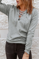 Grey Casual Solid Color Lace-up Hoodie Sweatshirts & Hoodies JT's Designer Fashion