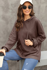 Coffee Waffle Knit Fleece Lined High Low Oversized Hoodie Sweatshirts & Hoodies JT's Designer Fashion