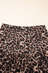 Brown Leopard Floral Reversible Ruffle Hem Maxi Skirt Skirts & Petticoat JT's Designer Fashion