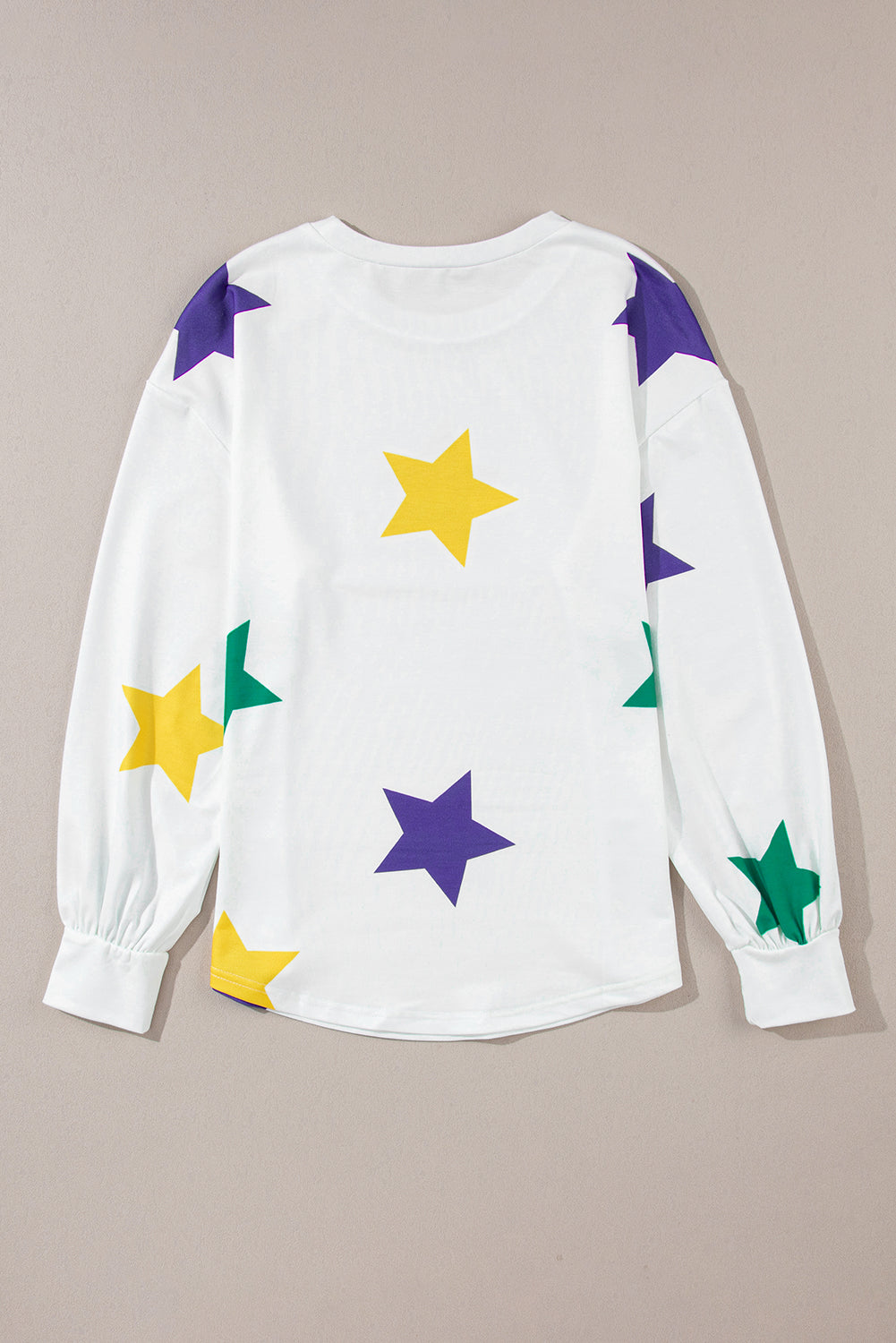 White Mardi Gras Star Printed Long Sleeve Top Long Sleeve Tops JT's Designer Fashion