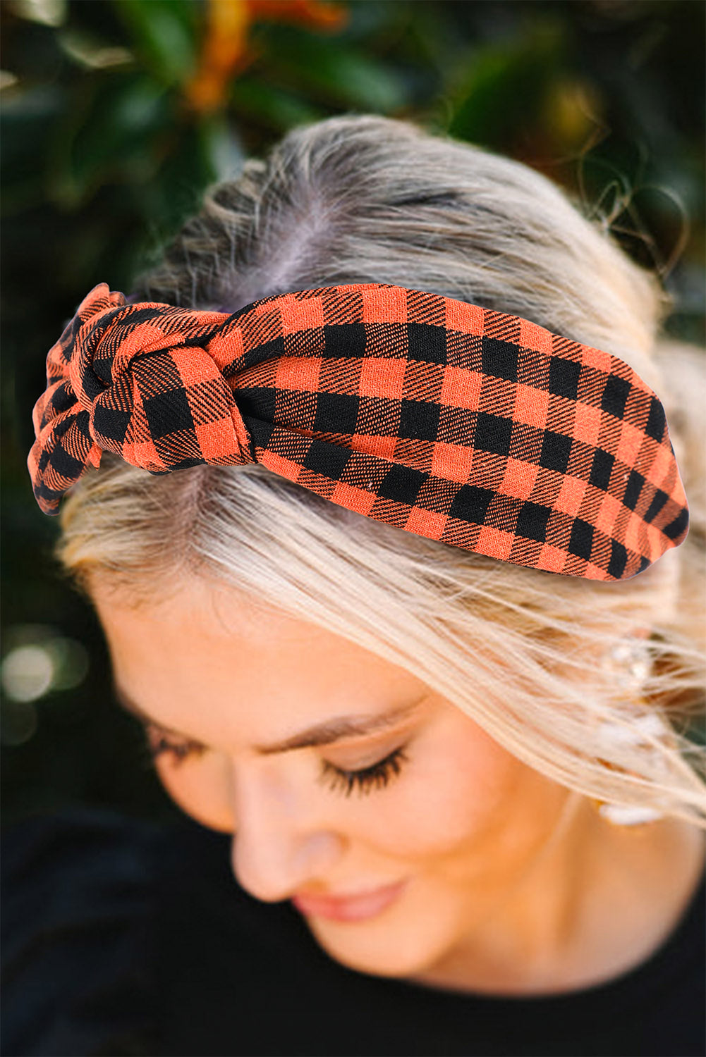 Orange Halloween Plaid Print Knotted Headband Headwear JT's Designer Fashion