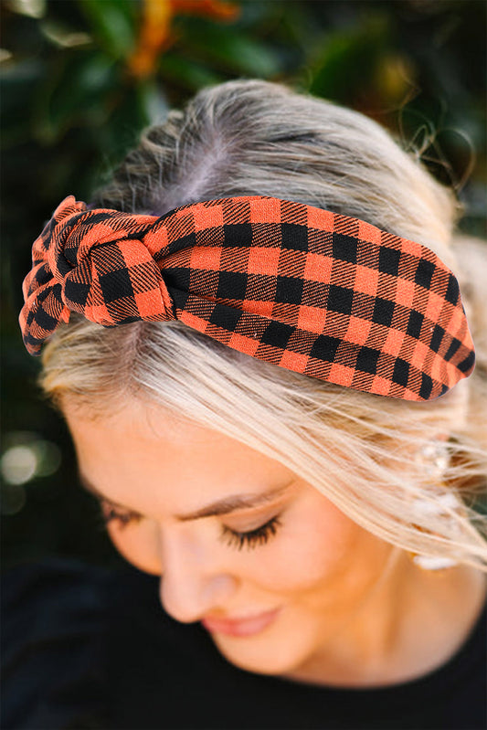 Orange Halloween Plaid Print Knotted Headband Headwear JT's Designer Fashion