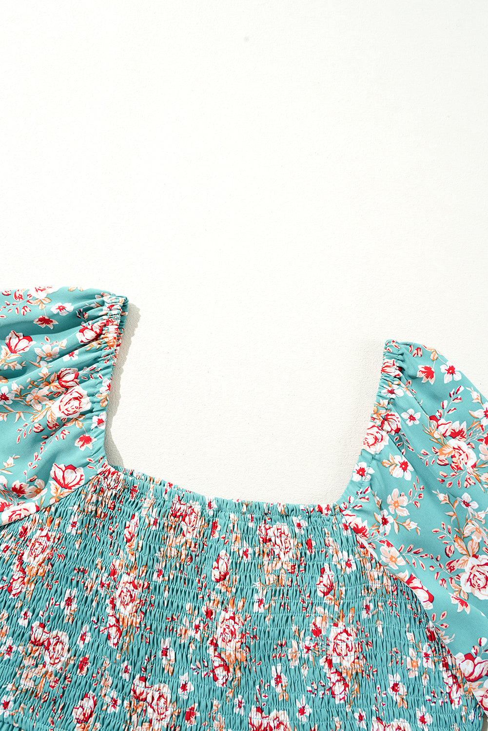 Green Plus Size Floral Print Square Neck Smocked Maxi Dress Plus Size Maxi Dresses JT's Designer Fashion