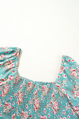Green Plus Size Floral Print Square Neck Smocked Maxi Dress Plus Size Maxi Dresses JT's Designer Fashion