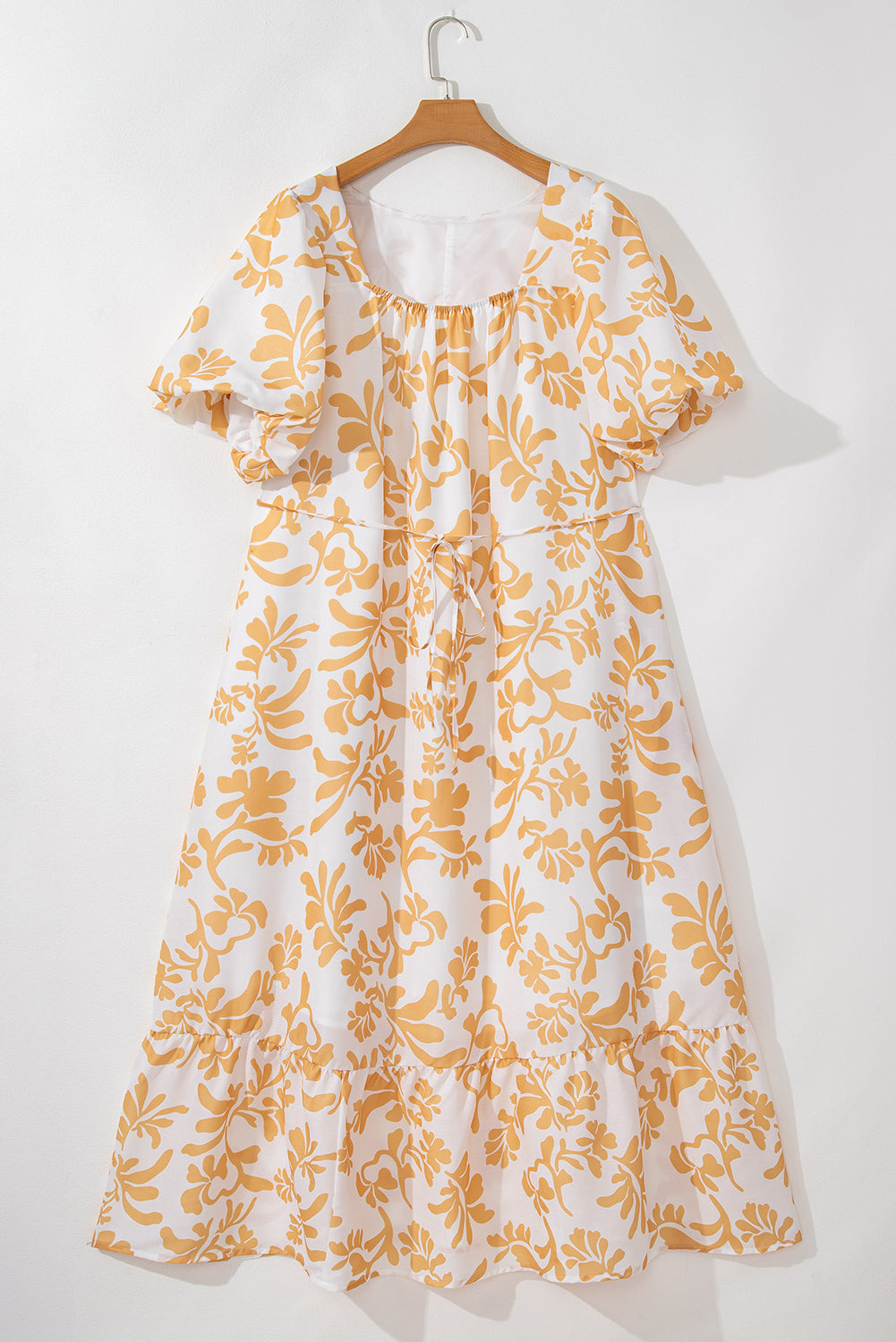 Apricot Floral Print Puff Short Sleeve Resort Plus Size Maxi Dress Plus Size Maxi Dresses JT's Designer Fashion