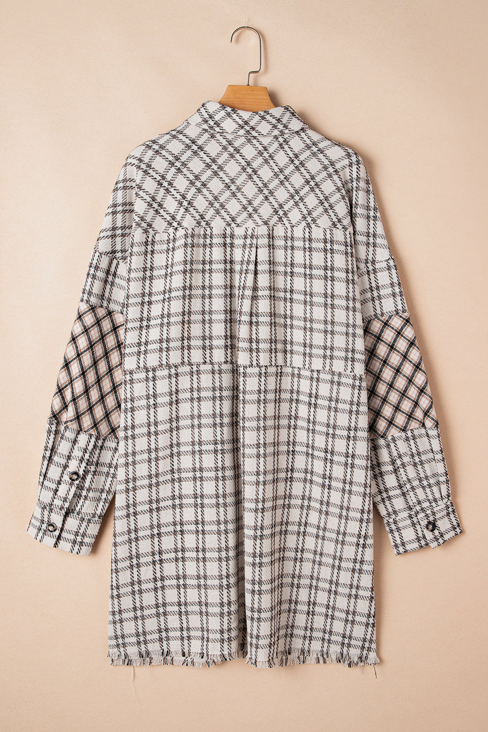 White Stripe Plus Size Plaid Buttoned Raw Hem Tunic Shirt Dress Plus Size Midi Dresses JT's Designer Fashion