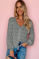 Gray Lightweight Buttoned Front Crochet Cardigan Cardigans JT's Designer Fashion