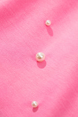 Pink Contrast Bow Trim Pearl Puff Sleeve Blouse and Skort 2pcs Set Short Sets JT's Designer Fashion