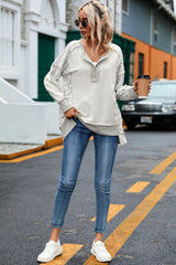 Gray Leopard Patchwork Exposed Seam Buttoned Neck Sweatshirt Sweatshirts & Hoodies JT's Designer Fashion