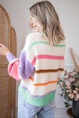 Multicolor Striped Colorblock Drop Shoulder Sweater Sweaters & Cardigans JT's Designer Fashion