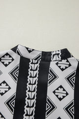 Black Geometric Print V Neck Ruffled Dress Mini Dresses JT's Designer Fashion