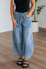 Myosotis Large Patch Pocket Drawstring Paperbag Waist Barrel Jeans Jeans JT's Designer Fashion