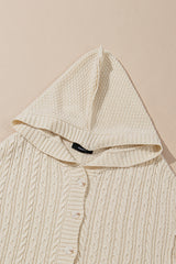 White Cable Knit Texture Uneven Hem Hooded Chic Cardigan Cardigans JT's Designer Fashion