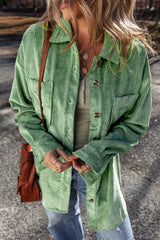 Mist Green Patched Pocket Button Up Corduroy Shacket Jackets JT's Designer Fashion