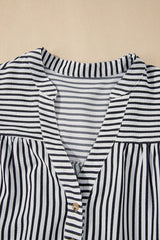 Black Stripe Short Sleeve Buttoned V Neck Pocketed Plus Size Mini Dress Plus Size Mini Dresses JT's Designer Fashion