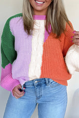 Desert Gold Color Block Textured Knit Drop Shoulder Loose Fit Sweater Sweaters JT's Designer Fashion