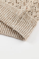 Brown Eyelet Pattern Detail V Neck Drop Shoulder Sweater Sweaters JT's Designer Fashion