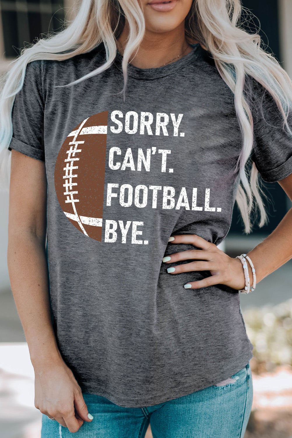Gray American Football Graphic Casual T Shirt Graphic Tees JT's Designer Fashion