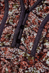 Brown Floral Print Split Front Tiered Frilled V Neck Midi Dress Floral Dresses JT's Designer Fashion
