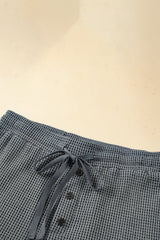 Laurel Green Waffle Knit Buttoned Top and Drawstring Shorts Set Short Sets JT's Designer Fashion
