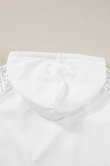 White Lace Patchwork Sleeve Drawstring Hoodie Sweatshirts & Hoodies JT's Designer Fashion