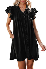 Black Ruffle Sleeve V Neck Frilled Shift Dress Mini Dresses JT's Designer Fashion
