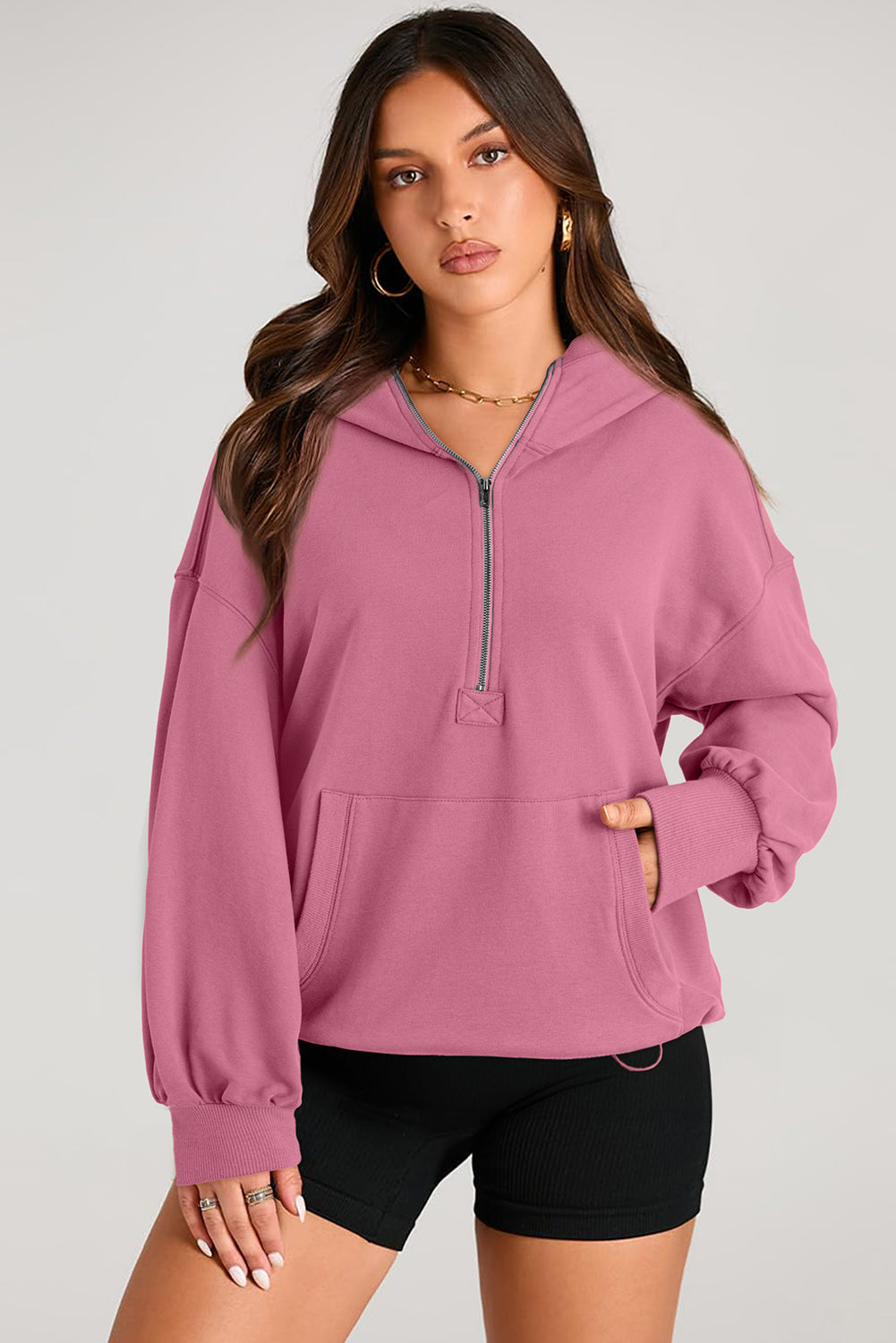 Valerian Solid Kangaroo Pocket Half Zipper Oversized Hoodie Sweatshirts & Hoodies JT's Designer Fashion