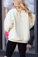 Beige Sherpa HOWDY Patched Pullover Sweatshirt Sweatshirts & Hoodies JT's Designer Fashion