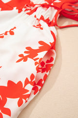 Red Floral Print Trimmed V Neck Ruffle Sleeve Long Dress Dresses JT's Designer Fashion