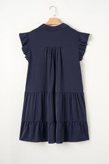 Navy Blue Collared V Neck Flutter Sleeve Tiered Plus Size Dress Plus Size Mini Dresses JT's Designer Fashion