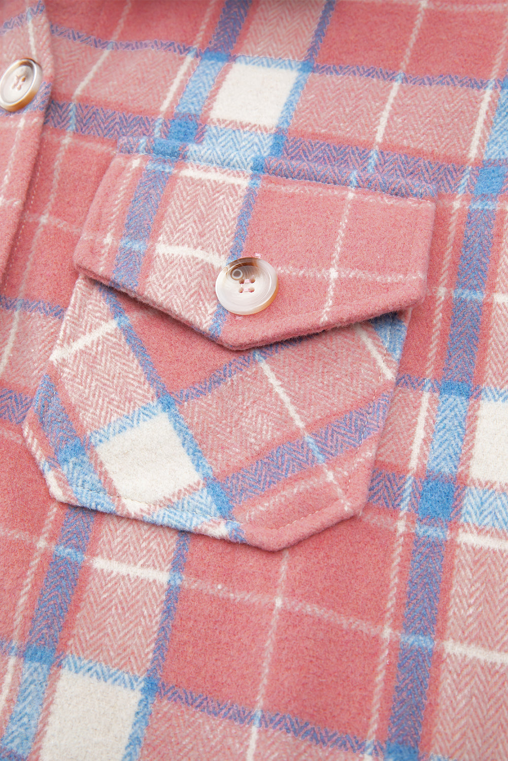 Pink Plaid Flap Pocket Button Up Shacket Plaid Shackets JT's Designer Fashion