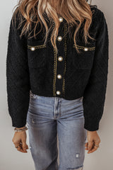 Black Shimmer Flap Pocket Button up Cardigan Cardigans JT's Designer Fashion