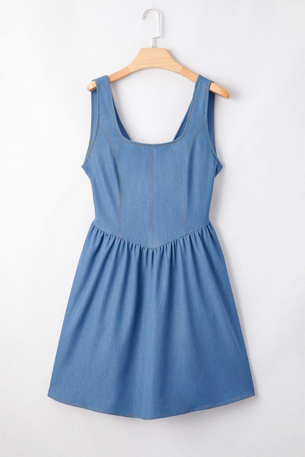 Myosotis Square Neck Pleated Waist V Cut Backless Tied Fit and Flare Dress JT's Designer Fashion